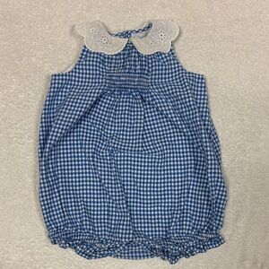 Ralph Lauren Blue and White lined gingham eyelet lace romper Sunsuit bubble 9m